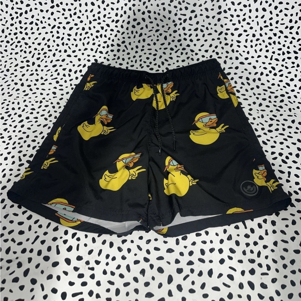 Neff Swim Shorts Mens Size Large Black w/ Duck Logo Drawstring